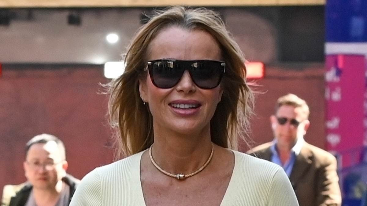 Amanda Holden is glowing as she dresses for spring in a butter lemon knitted co-ord as she leaves Global studios after recording Heart Breakfast radio show