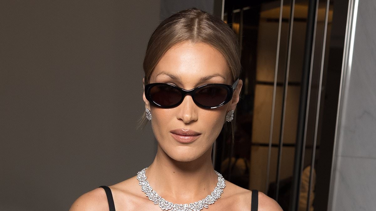 Bella Hadid exudes elegance in a black midi dress as she debuts a chic new look for second event of the night - after going braless at the 78th Cannes Film Festival