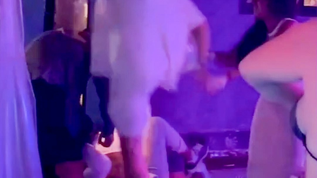 Shocking moment three Brits 'attack and stab French tourist' in chaotic Thailand bar brawl as screaming female friend accidentally spills out of her top trying to calm things down