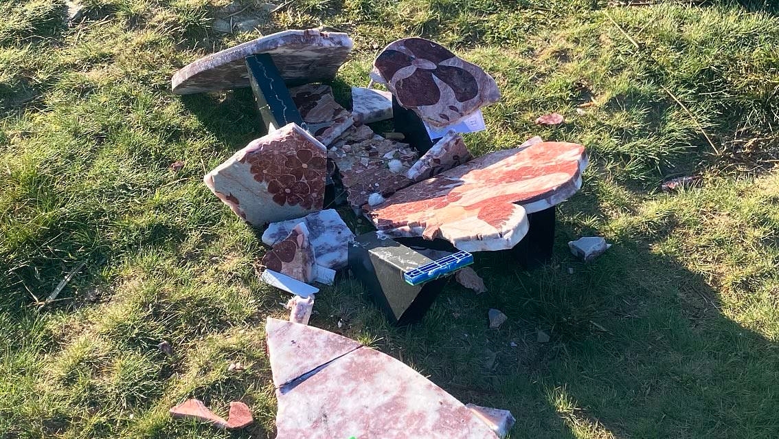 Bronte country art installation inspired by stories of migration is smashed to pieces as police hunt motorbike gang seen fleeing the scene