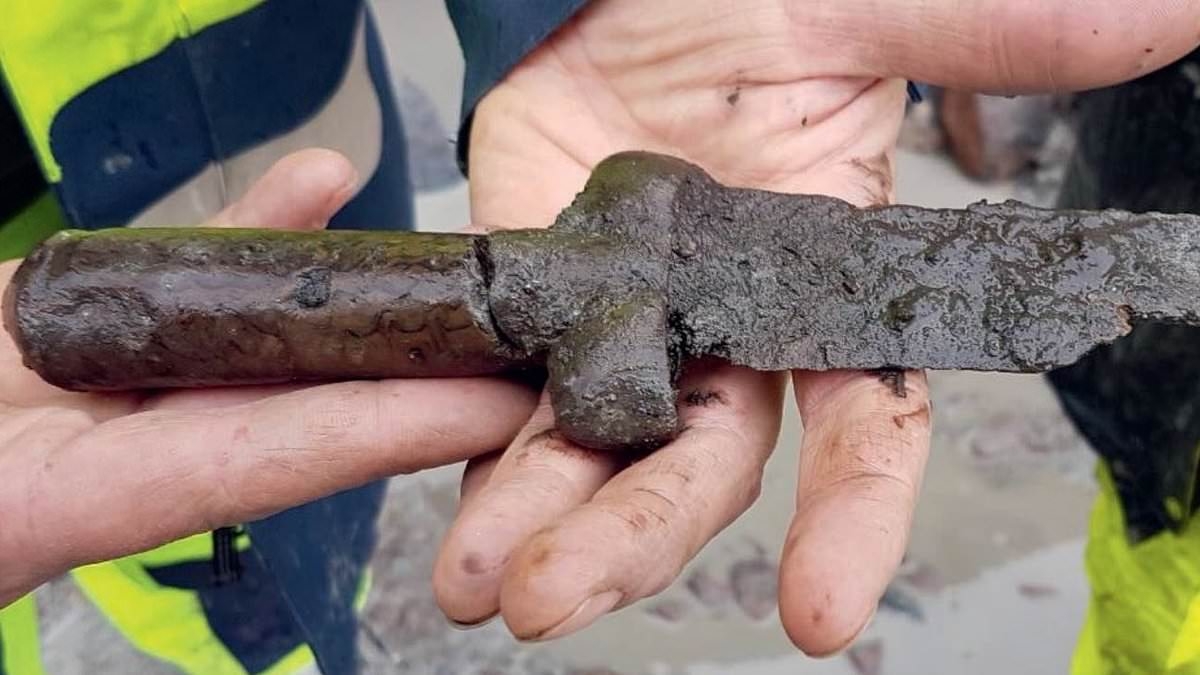Archaeologists discover 'b******s' dagger at Swedish fortress...with a distinctively-shaped hilt