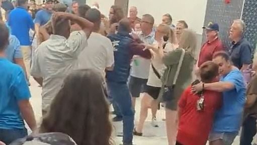 School choir performance EXPLODES into violent brawl between parents in dramatic video