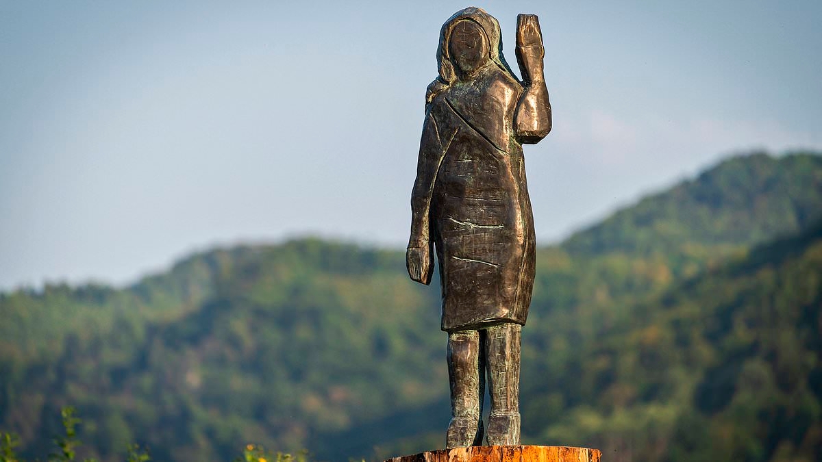Bronze statue of Melania Trump is hacked off at the ankles and stolen in her homeland Slovenia - five years after wooden version was torched