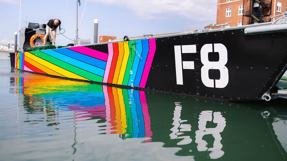 Pride row as Falklands War landing craft is wrapped in rainbow colours to mark 25th anniversary of the ban on homosexuality within the Armed Forces being lifted