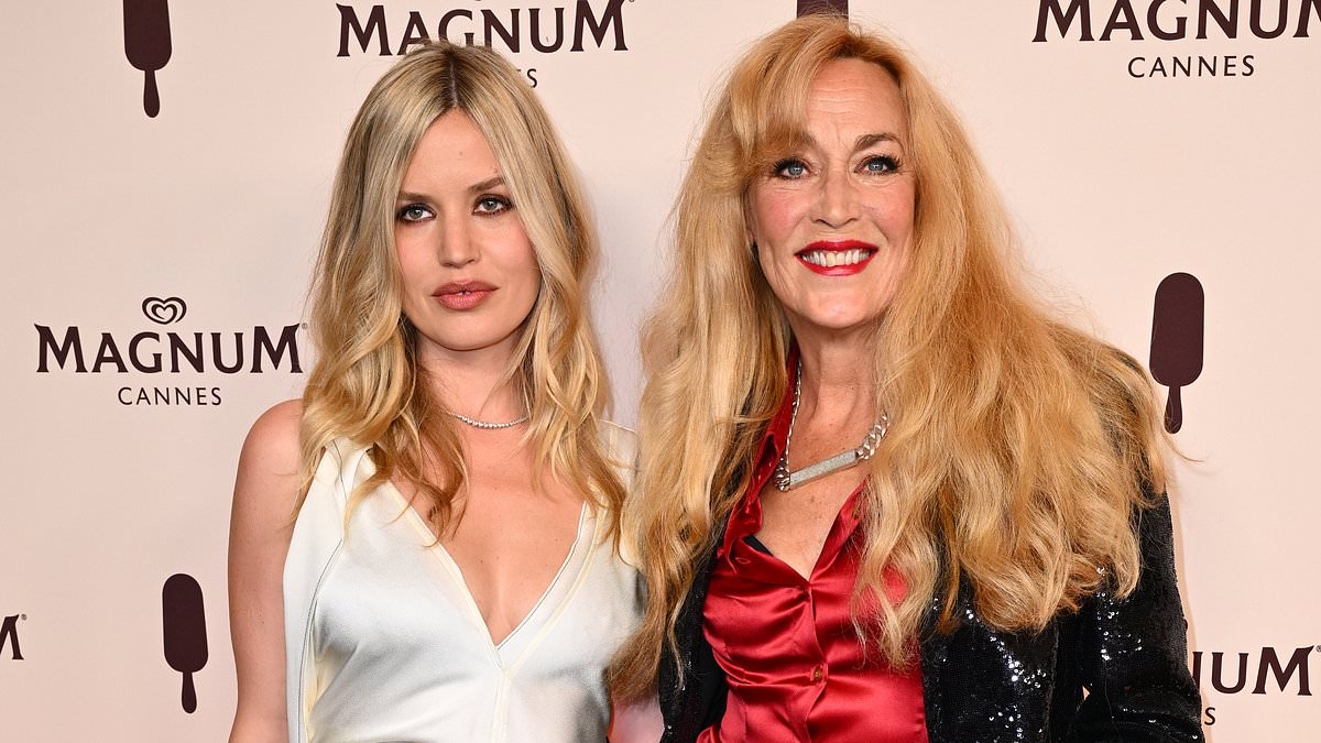 Georgia May Jagger cuts a radiant figure in a white satin slip dress as she attends party in Cannes with stylish mum Jerry Hall