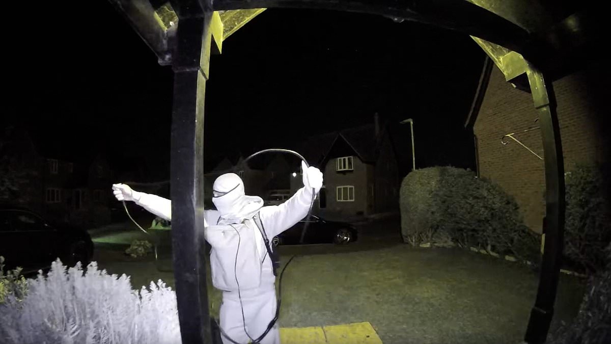 Shocking moment car thieves use hi-tech gadget to steal £44,000 Mercedes from outside owner's home - as keyless raid is caught on doorbell camera