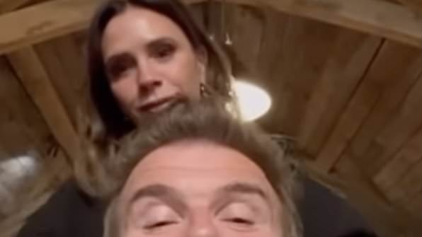 Victoria has fun with husband David Beckham as she recreates Friends massage on him with spoons