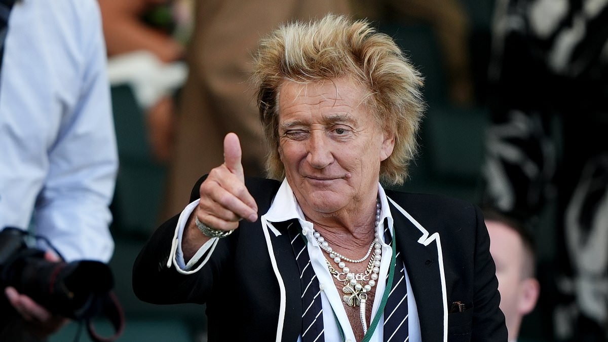 Rod Stewart, 80, looks jubilant as he watches beloved Celtic lift league trophy in Glasgow with his son Alastair, 19