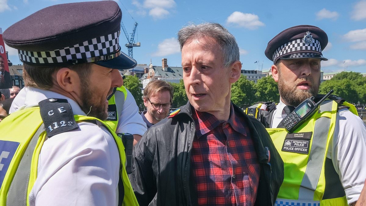 Activist Peter Tatchell claims protestors at pro-Palestine march called him 'Zionist scum' and accuses stewards of having him arrested 'for shouting anti-Hamas slogans'