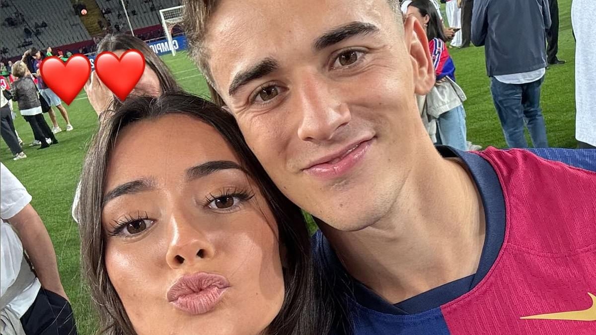 Barcelona star Gavi and girlfriend go viral as they pack on the PDA at the club's LaLiga title party