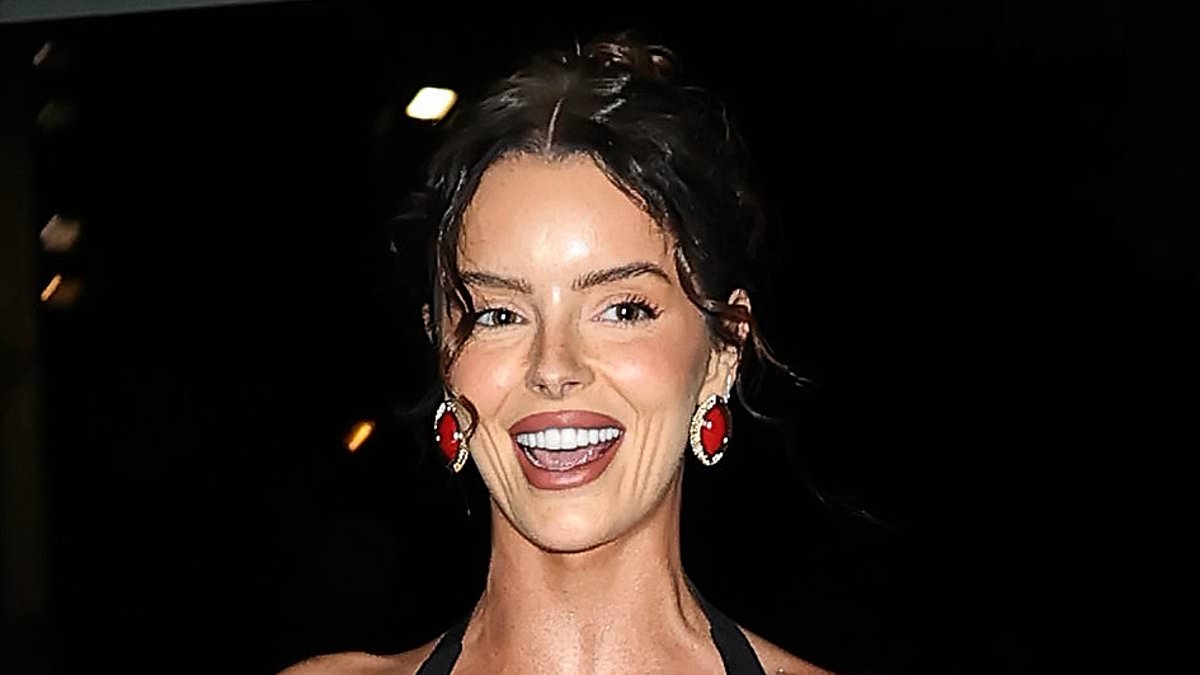 Maura Higgins puts on a busty display in skintight jumpsuit as she giggles and kisses her pal goodbye after fun-filled birthday dinner in London