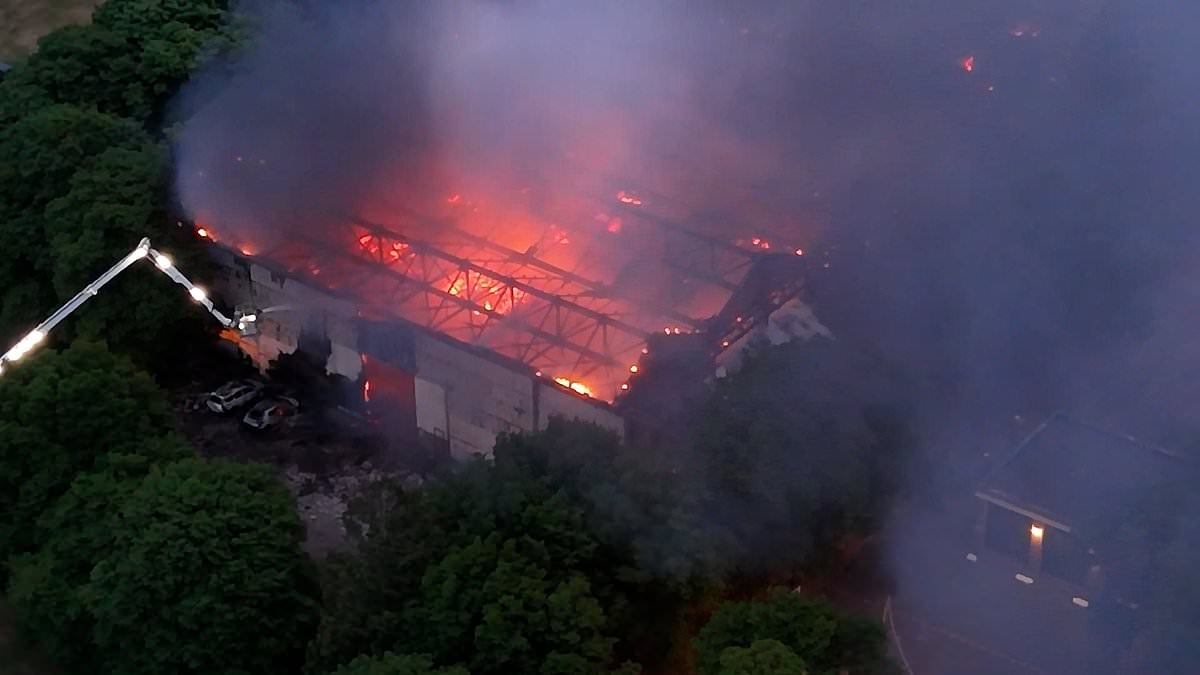 Businessman killed ex-RAF base blaze died trying to help fire crews, family reveal after footage showed hangar door had 'collapsed' in inferno that also claimed lives of two firefighters