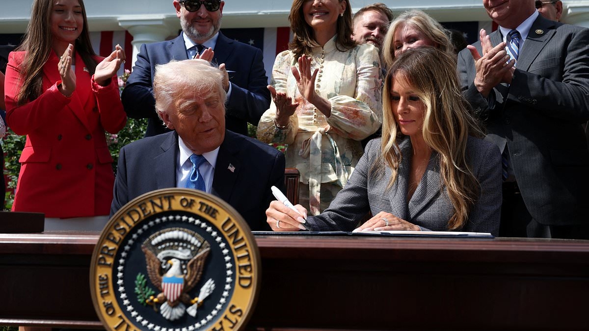 Melania SIGNS 'powerful' new law protecting victims from revenge porn in unusual move next to Trump and his closest allies