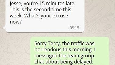 Jesse was running 15 minutes late to work. What his boss said next made him fear for his job