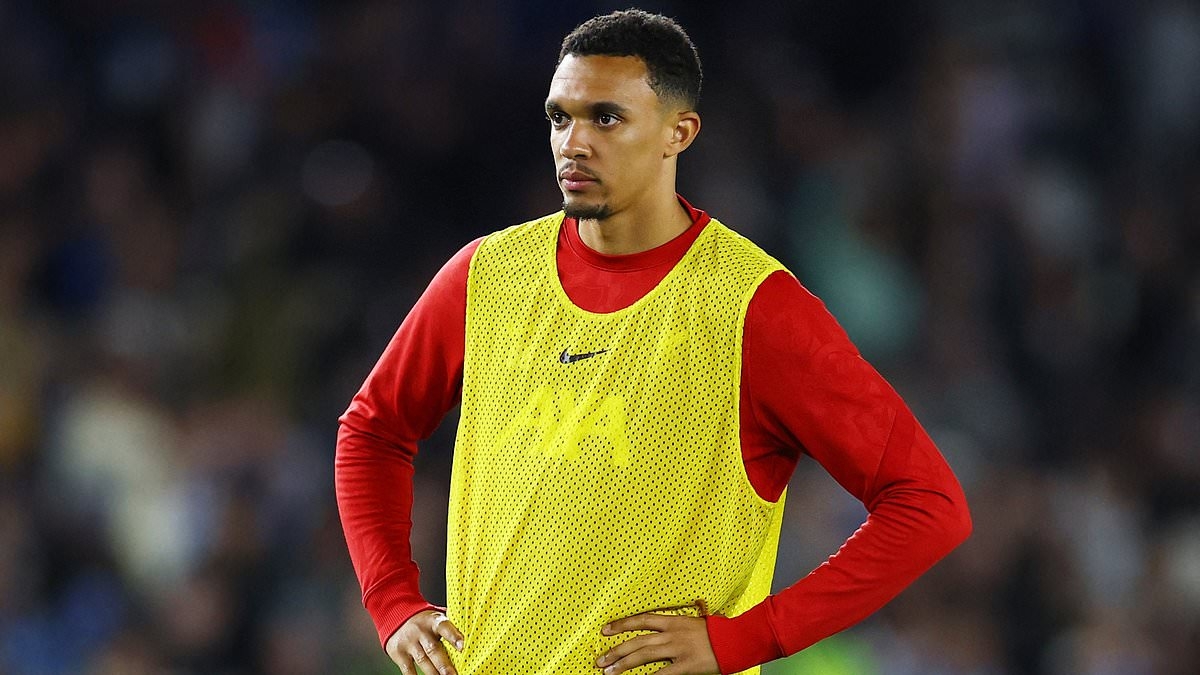 Trent Alexander-Arnold looks annoyed after being benched for Liverpool's defeat at Brighton as fans suggest he is regretting his decision to leave