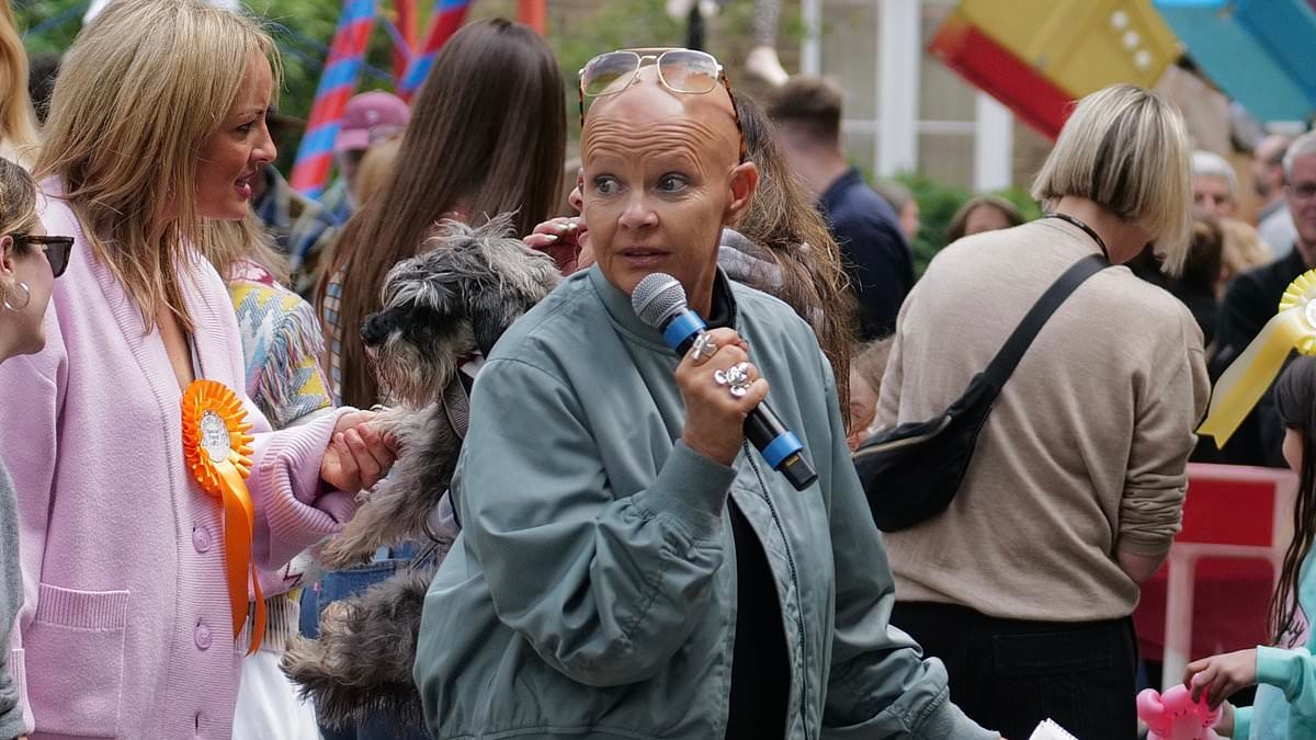 Gail Porter and Muse frontman Matt Bellamy seem in good spirits as they attend Primrose Hill dog show in north London