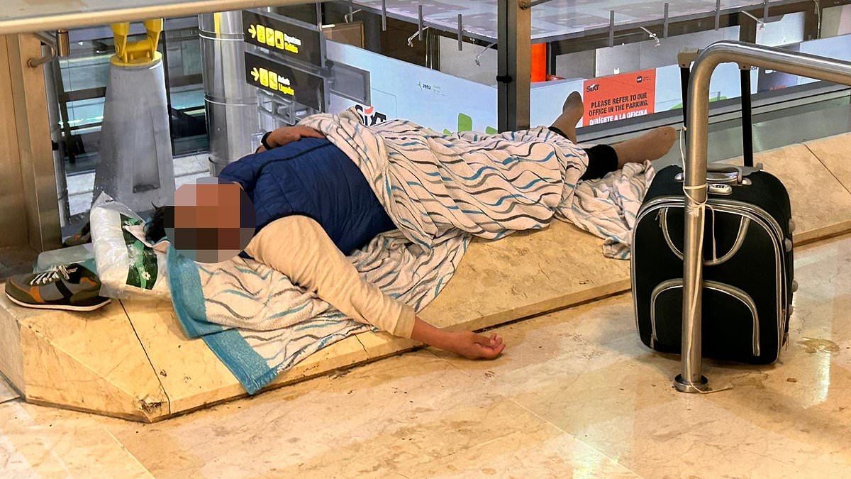 'Homeless villages' in Spain's airports spread to Mallorca and Costa del Sol: Scores of people sleep rough in terminals used by thousands of Brits - with warnings for travellers landing late at night