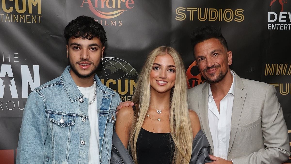Peter Andre is supported by children Princess and Junior at screening of controversial film Jafaican after accusations of 'modern blackface'