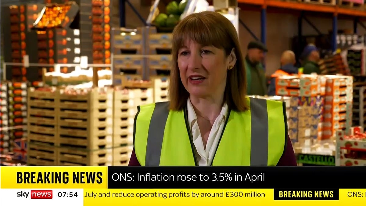 Rachel Reeves appears on Sky News with squeaky high voice thanks to technical blunder as she discusses UK's latest economic woes