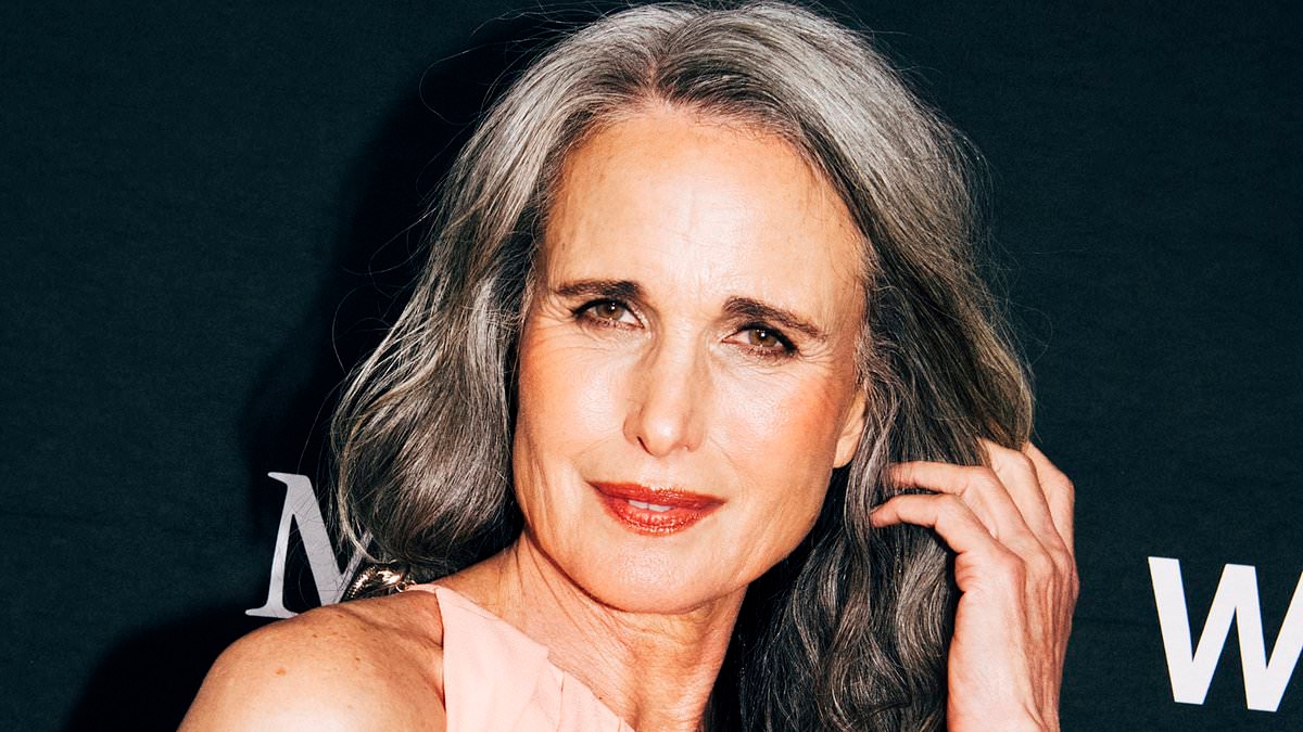 Andie MacDowell looks effortlessly chic in a peach one-shoulder maxi dress as she attends Whitney Gala in New York