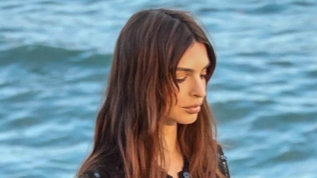 Emily Ratajkowski flashes her legs in a sparkly co-ord on the beach as she poses in glam Gucci photo shoot