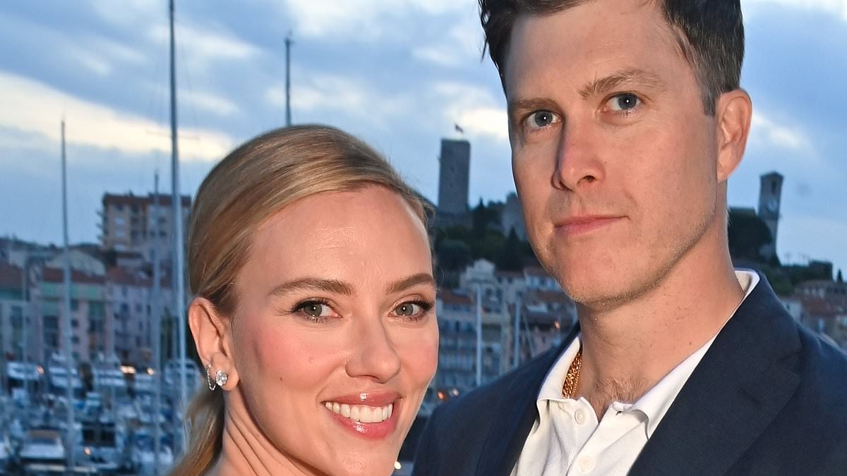 Scarlett Johansson stuns in a black dress as she cosies up to husband Colin Jost while celebrating Eleanor The Great aboard a yacht in Cannes