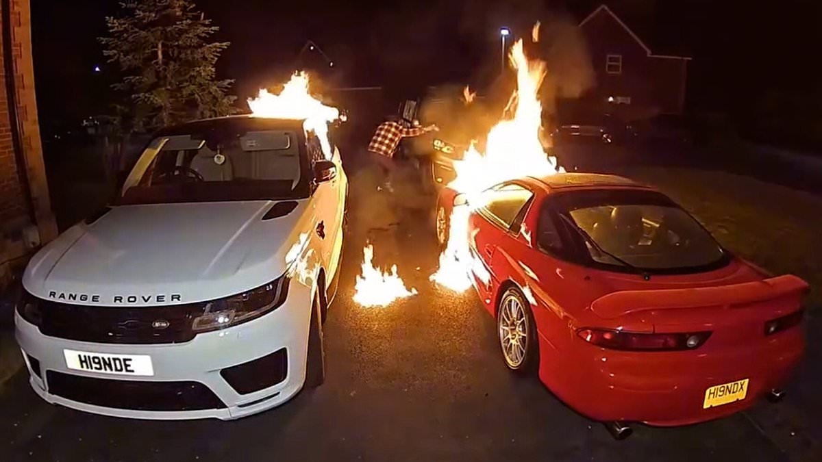 EXCLUSIVE Horror moment family is forced to flee their home in the middle of the night after 'arsonist' targets cars and sparks an inferno
