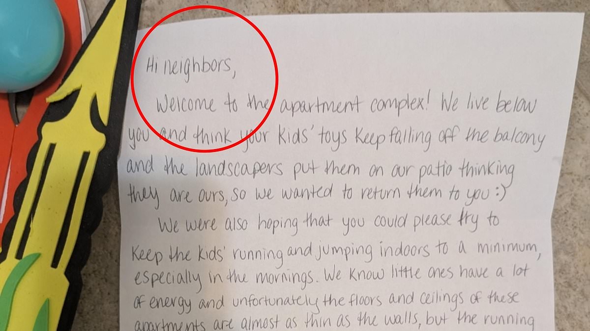 Woman sparks debate over 'dramatic' handwritten note about her 'noisy' neighbour's 'frightening' kids