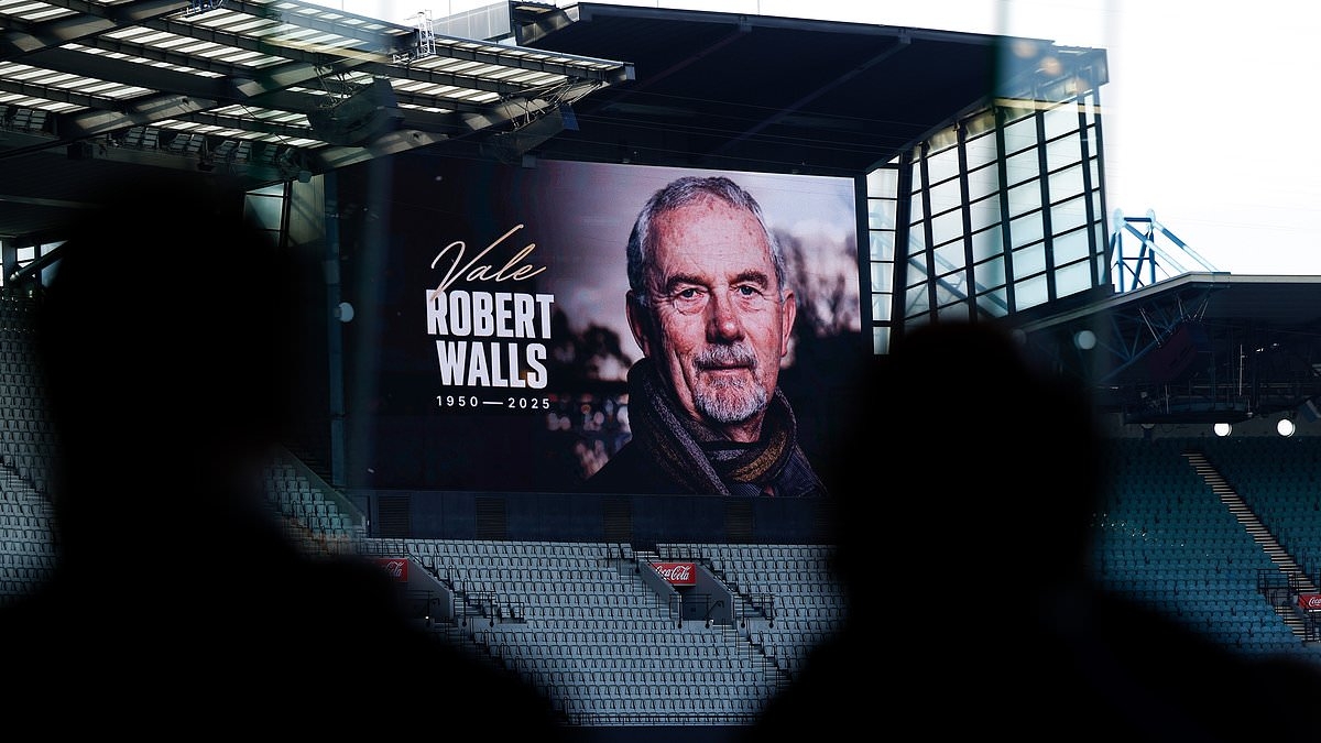 Footy icon Robert Walls sends a message from beyond the grave that even shocked his own family as a who's who of the AFL mourn him at memorial service