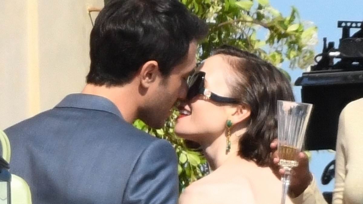 Lily Collins and on-screen lover Eugenio Franceschini lean in for a kiss as they shoot romantic scenes for Emily In Paris series five