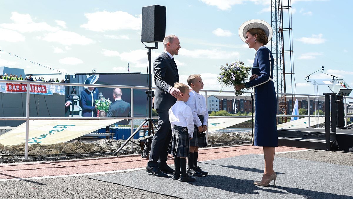 Kate stuns in nautical ensemble as she joins William in Glasgow at the official naming of new Royal Navy's warship