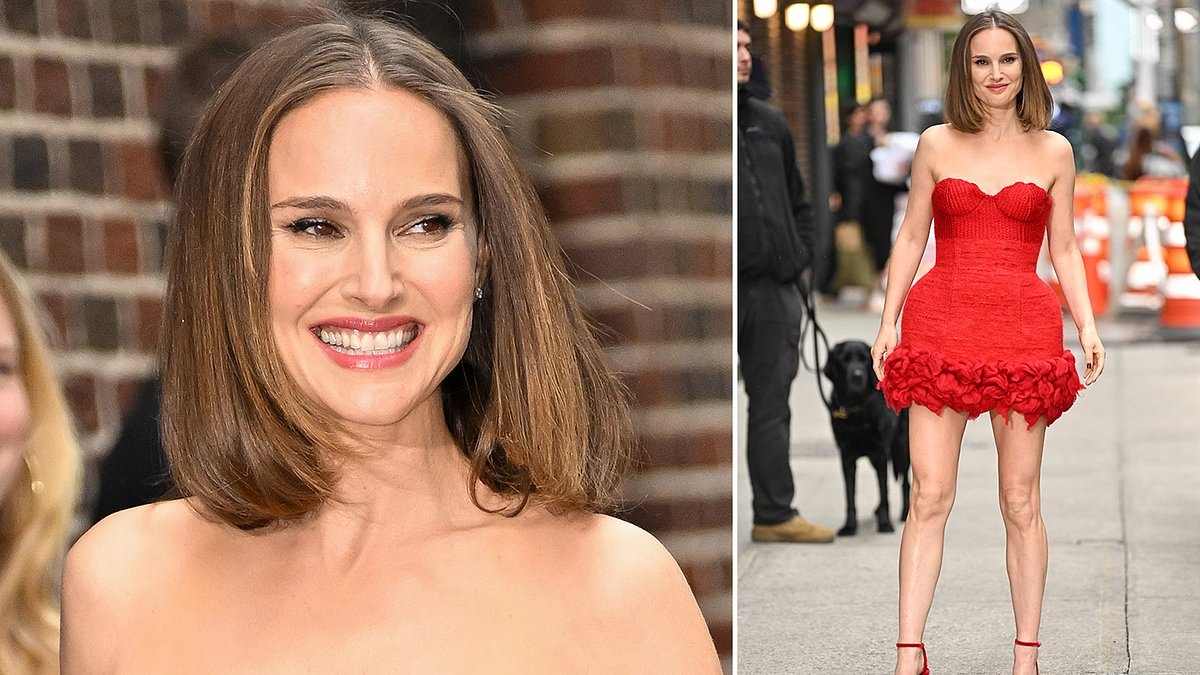 Natalie Portman flaunts her skinny figure in strapless red minidress… after bikini day with mystery man