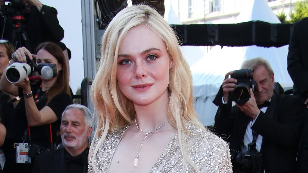 Elle Fanning oozes glamour in a plunging blush gown as she joins Gillian Anderson, Simone Ashley and Michelle Keegan at Cannes Film Festival premiere of The Mastermind