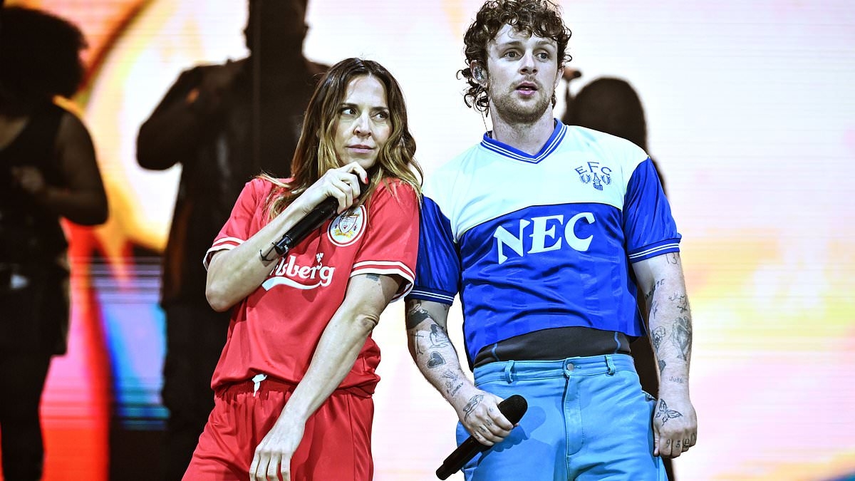 Mel C channels her Sporty Spice roots in Liverpool kit as she makes surprise appearance during Tom Grennan's BBC Radio 1's Big Weekend set