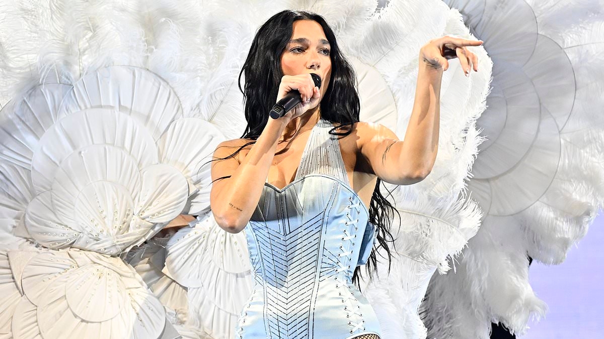 Dua Lipa looks stunning in skintight leotard and fishnets as she brings the Radical Optimism tour to France