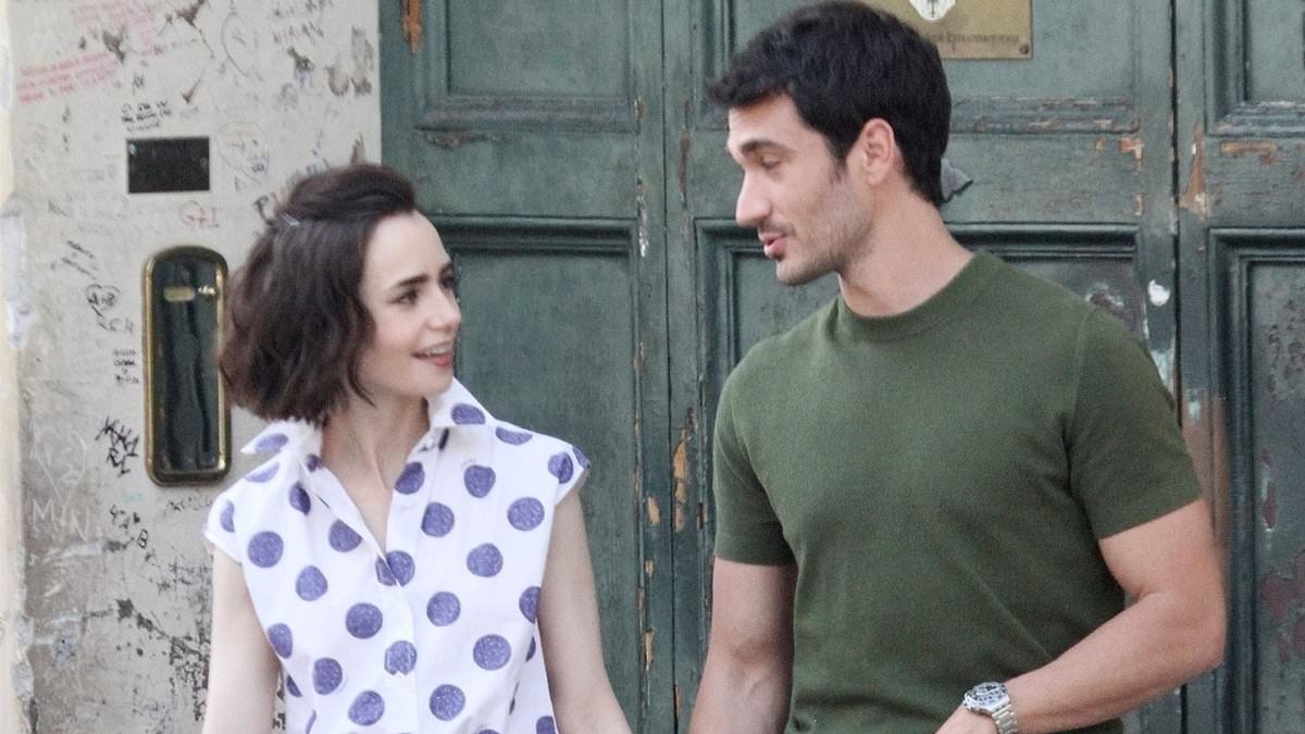 Lily Collins strolls hand-in-hand with on-screen lover Eugenio Franceschini in Rome as they film romantic scene for Emily In Paris series five