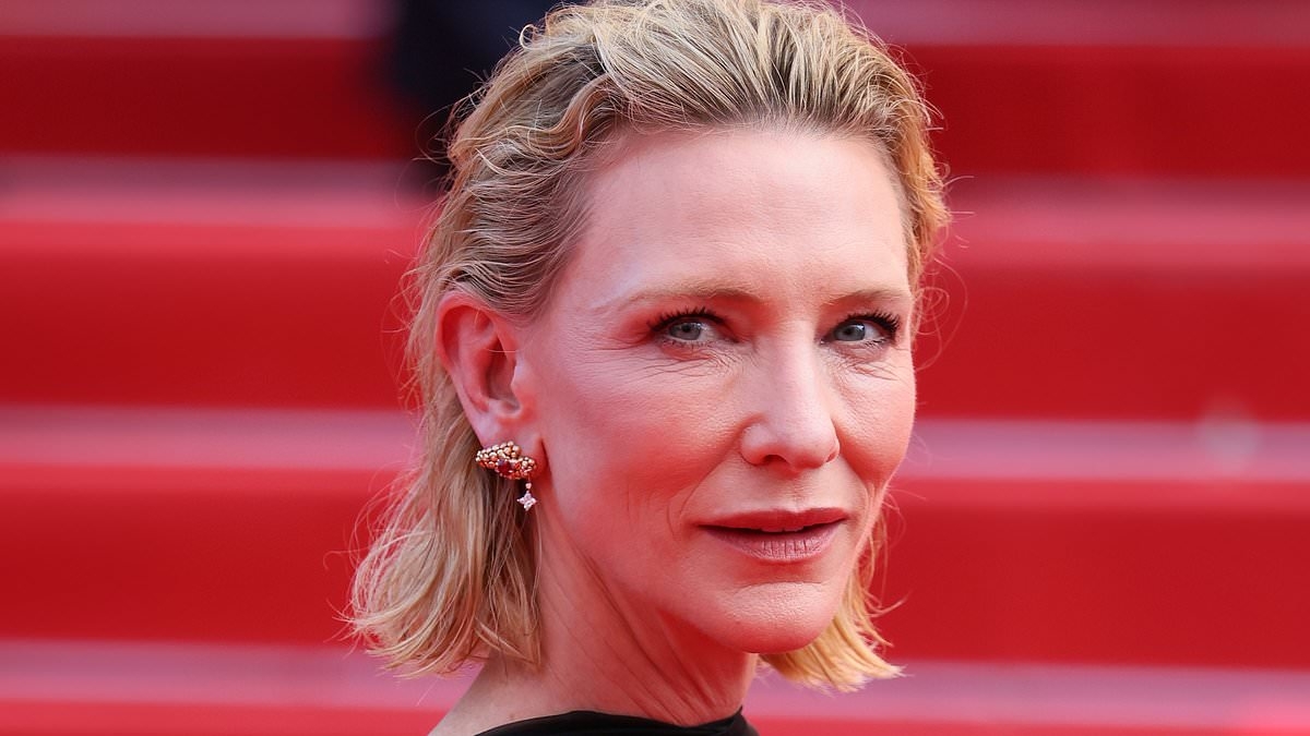 Cate Blanchett looks glamorous in a dramatic black gown with ruffled cape as she attends the closing ceremony of the 78th Cannes Film Festival