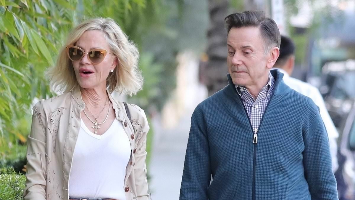Melanie Griffith, 67, looks very slender in her size 2 jeans as she heads to dinner with a TV honcho