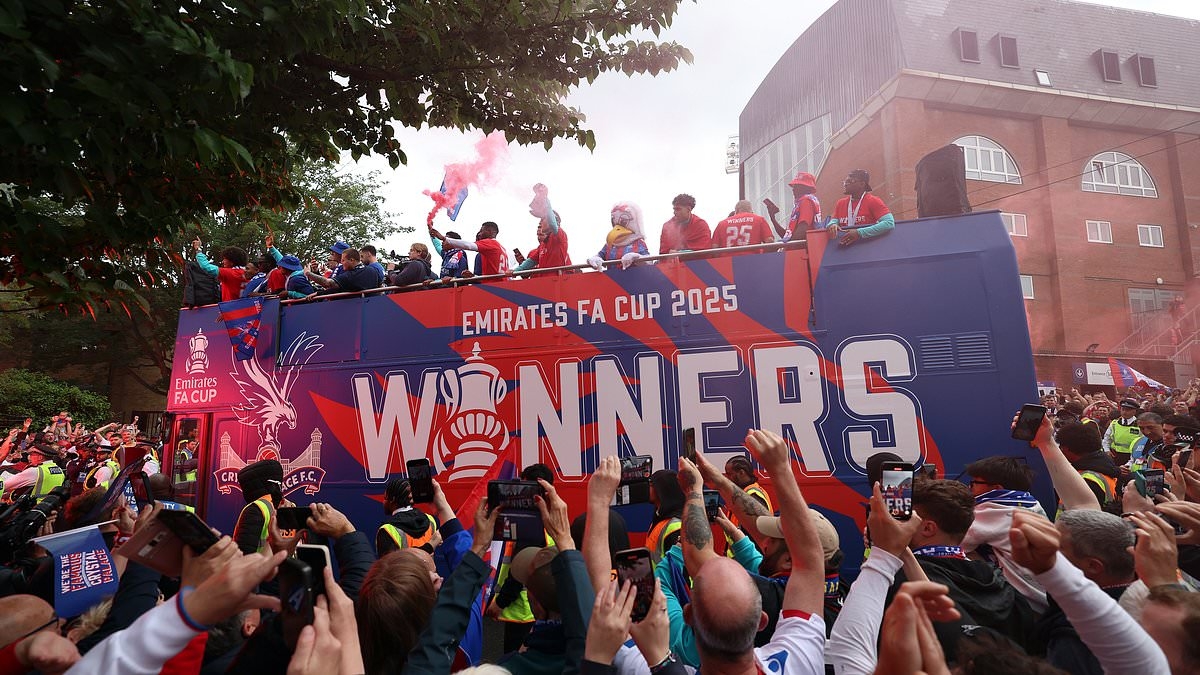 Crystal Palace FA Cup trophy parade: Thousands of fans line the streets in south London - as Oliver Glasner and his side head to Selhurst Park to celebrate historic title