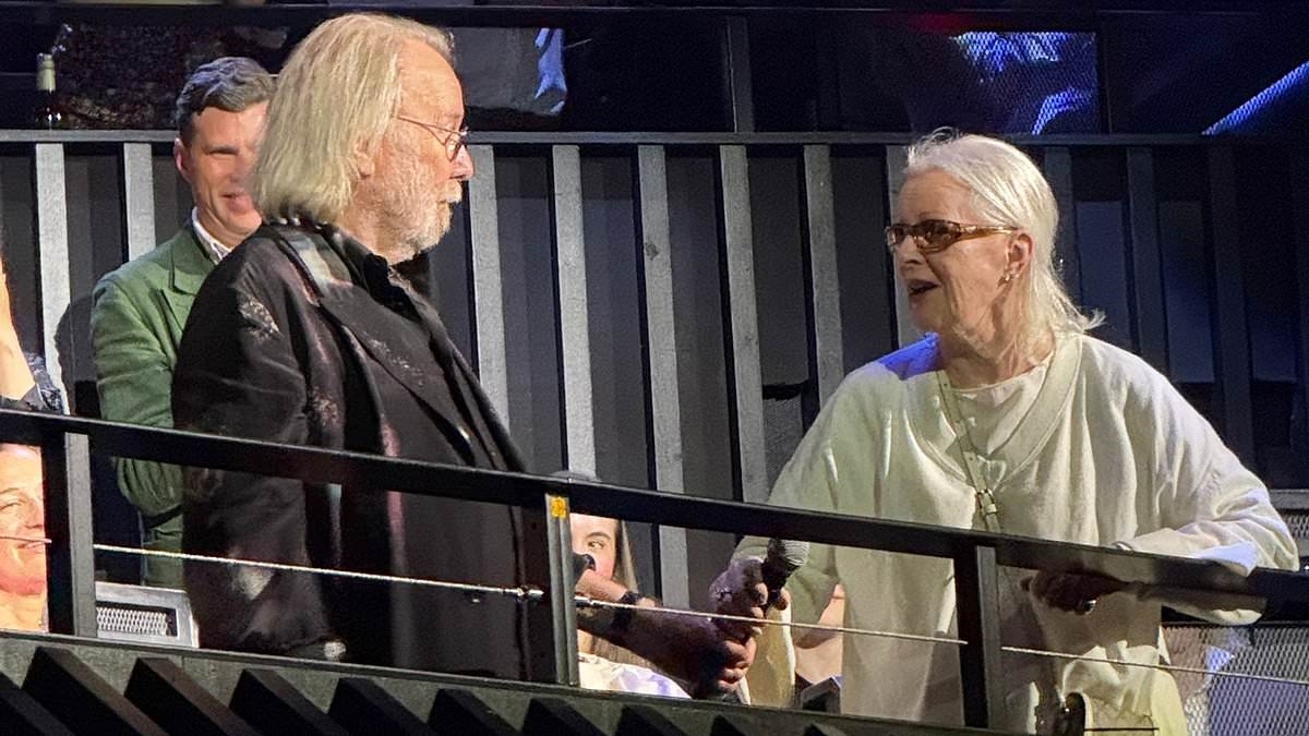 EXCLUSIVE ABBA icons and former couple Frida Lyngstad, 79, and Benny Andersson, 78, send fans wild as they make heartfelt speech during surprise appearance at band's Voyage show in London to celebrate third anniversary