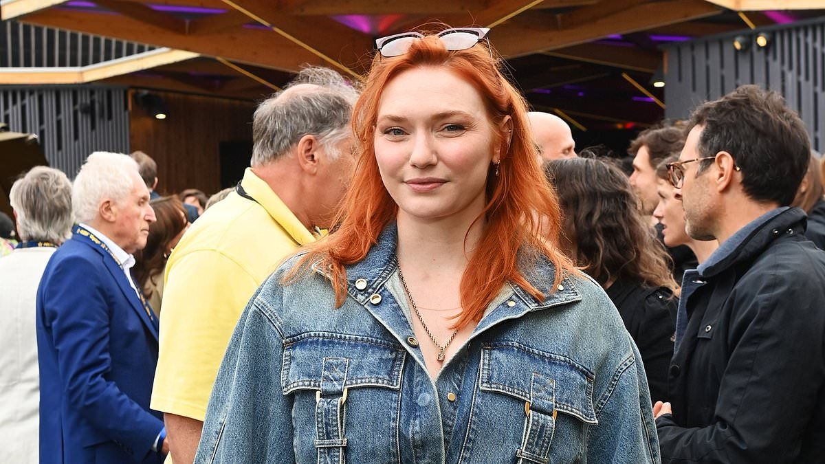 Poldark's Eleanor Tomlinson shows off her gorgeous postpartum figure in a stylish denim jumpsuit at ABBA Voyage anniversary show three months after welcoming first child with husband Will Owen