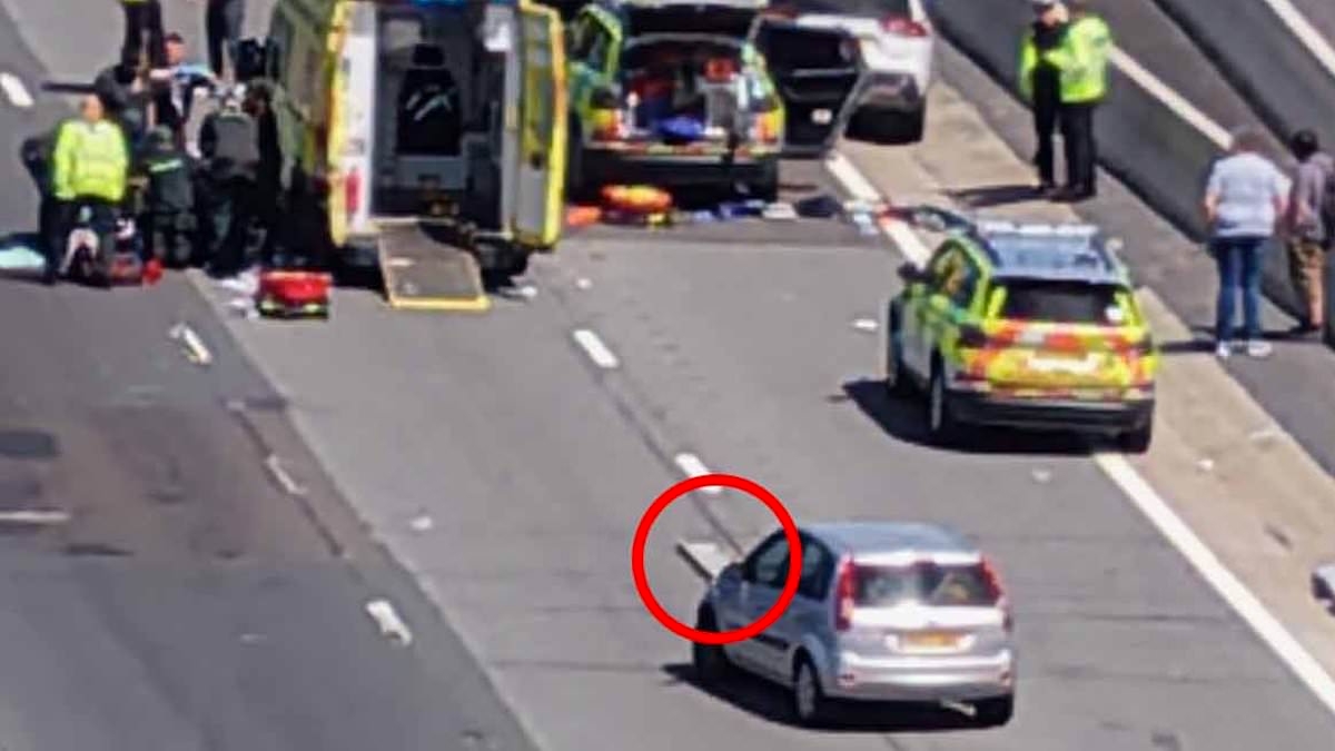 Man, 67, dies after being hit by car on the M1 'while trying to grab ladders that had fallen off his vehicle'