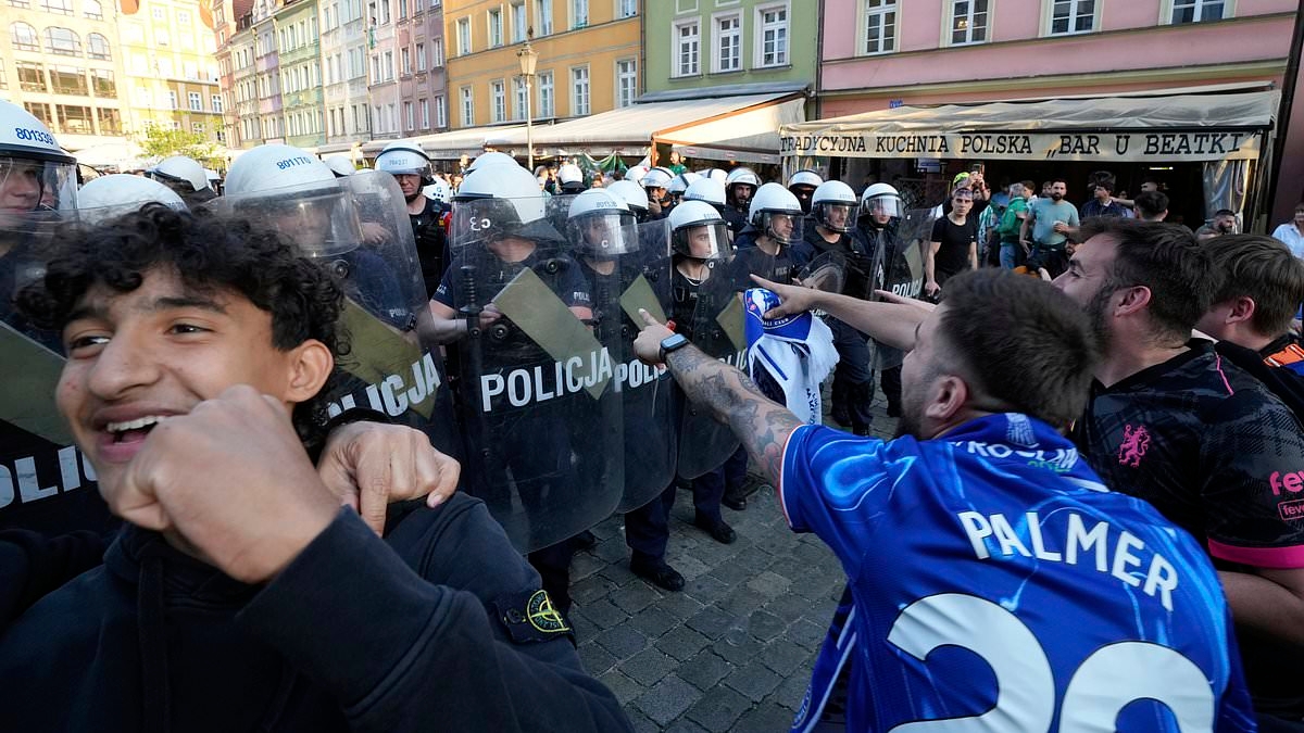 Polish media hit out at English football 'thugs' after ugly fights broke out between Chelsea and Real Betis fans ahead of Conference League final - with police on the hunt for yobs