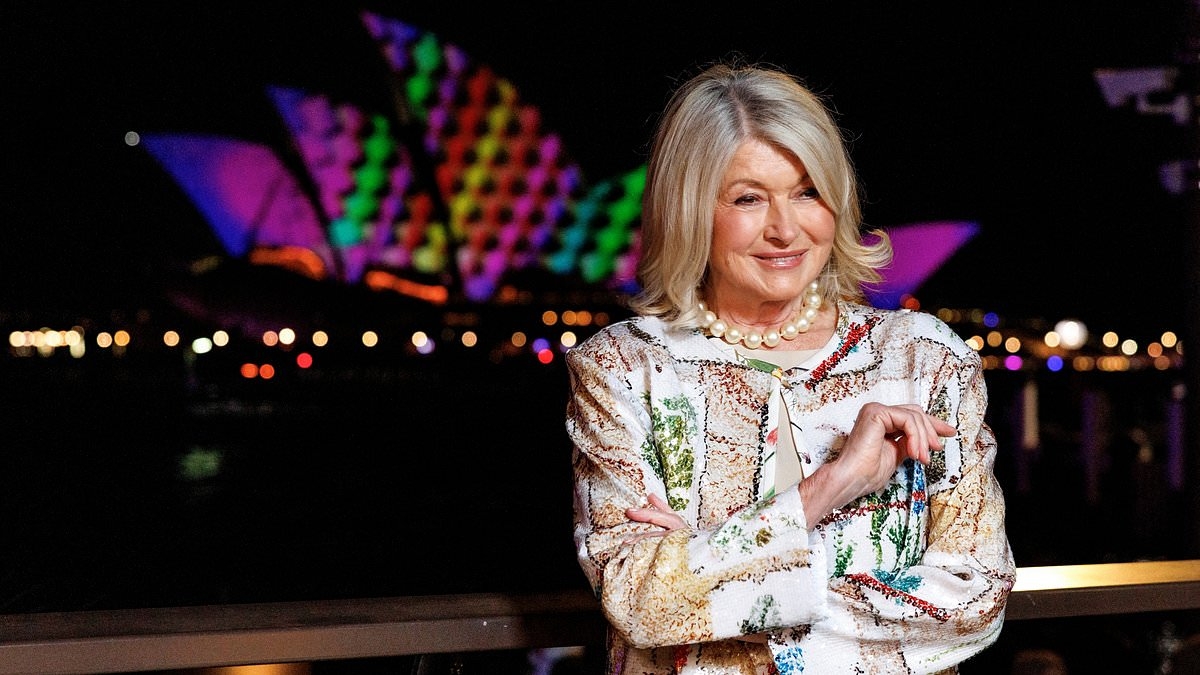 Martha Stewart, 83, looks decades younger as the radiant celebrity chef poses in a patchwork jacket at Vivid festival in Sydney