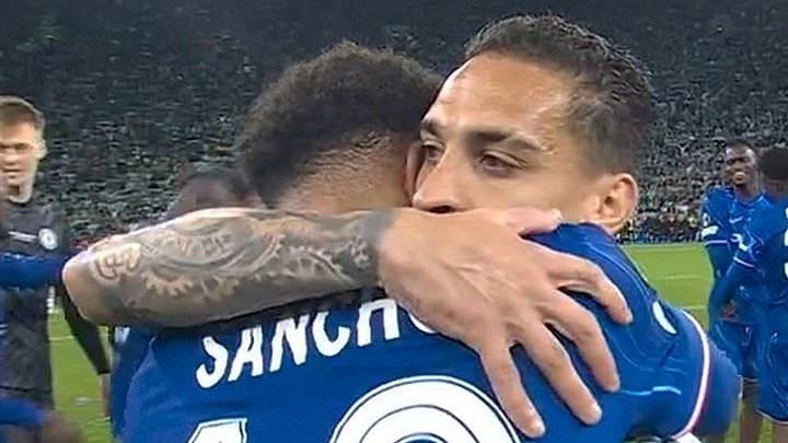 Tearful Antony is consoled by his former Man United team-mate Jadon Sancho as Real Betis capitulate against Chelsea in Conference League final