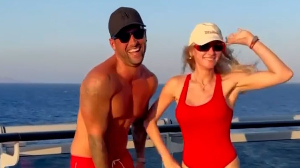 Coronation Street's Katie McGlynn shows off her figure in a red swimsuit and tells fans to 'find someone that matches your weirdness' as she larks about with boyfriend Ricky Rayment on holiday