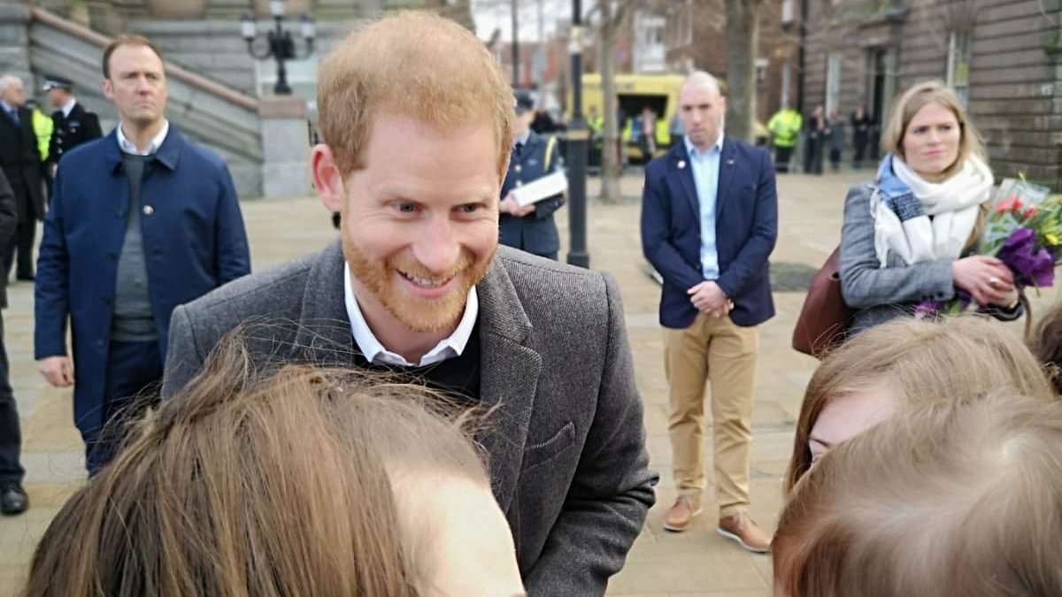 Moment Prince Harry NEARLY broke Meghan's golden baby name rule as he chatted with well-wishers during her first pregnancy