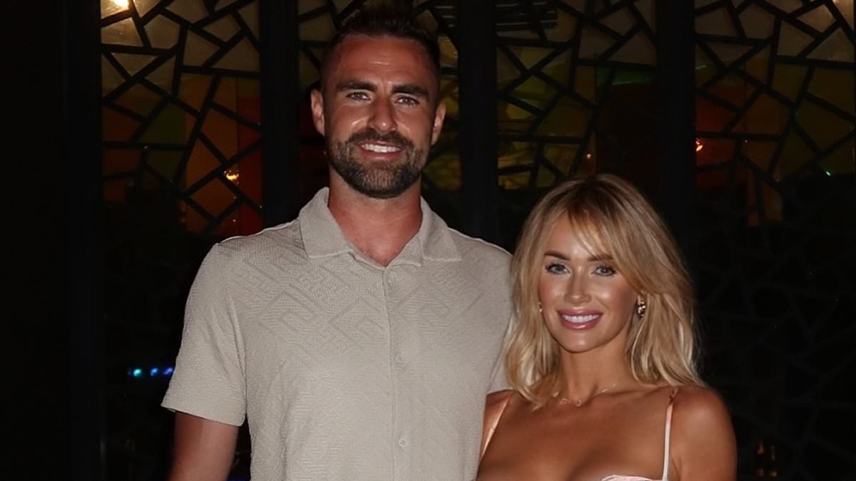 Laura Anderson shows off her lithe physique in a chocolate brown bandeau bikini as she jets to the Maldives for first holiday with footballer boyfriend Clark Robertson