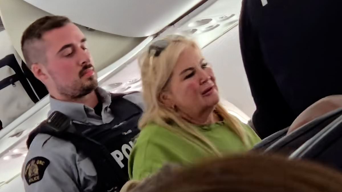EXCLUSIVE Moment 'mother and wannabe influencer daughter' are taken away by police after forcing UK flight to Jamaica to divert to Canada after parent 'shouted and swore at staff demanding to get off in mid-air'