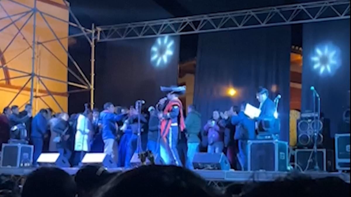 Shocking moment stage collapses during live band's performance
